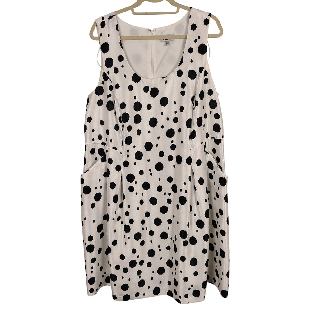 Womens 18W Signature by Robbie Bee Polka Dot Sheath Dress White Black Mod Retro